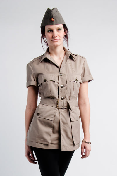 Khaki RAF Short Sleeve Safari Shirt w/ belt - Top Rank Vintage